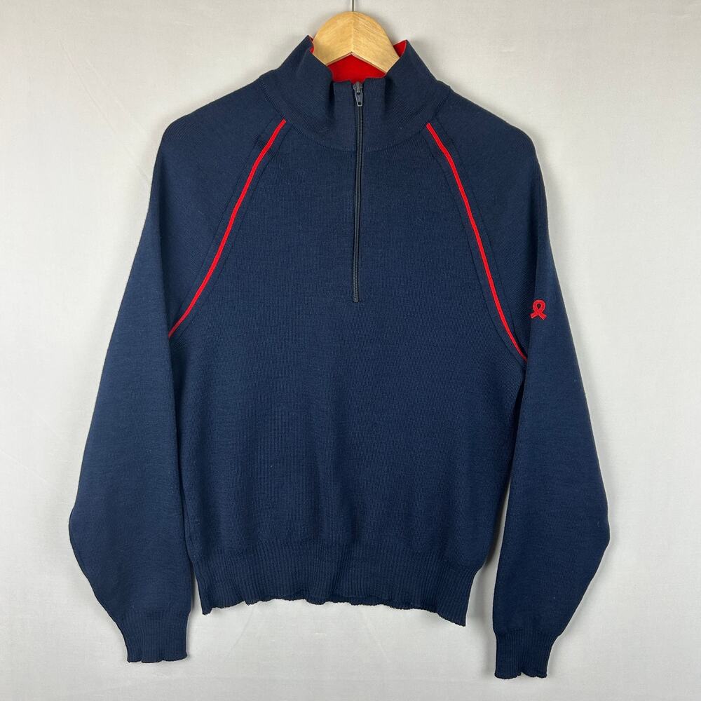 Demetre 1/4 Zip Pullover Sweater 100% Virgin Wool Blue Made in USA Men's Size L
